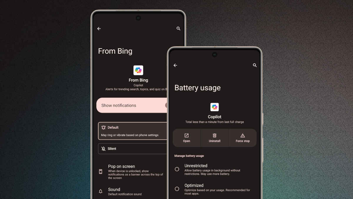 Android app background usage and notification screenshots
